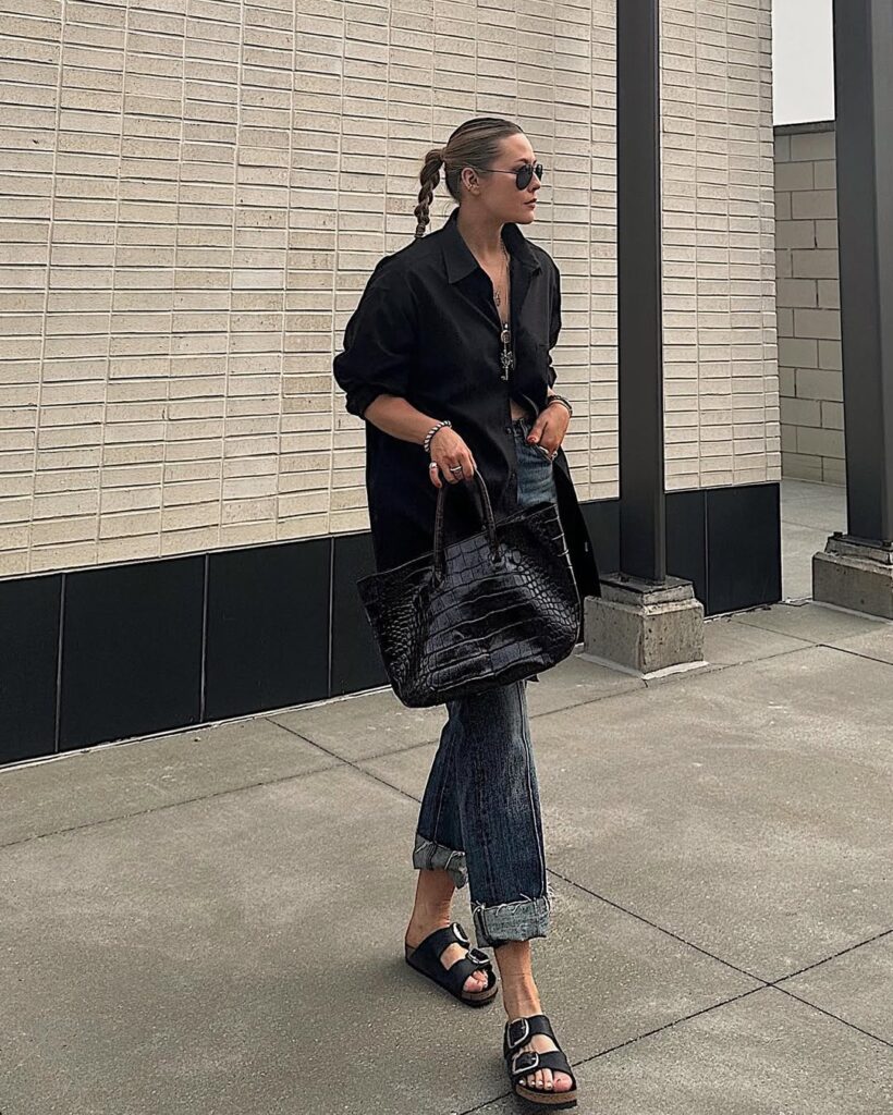 Oversized Shirt Cuffed Jeans