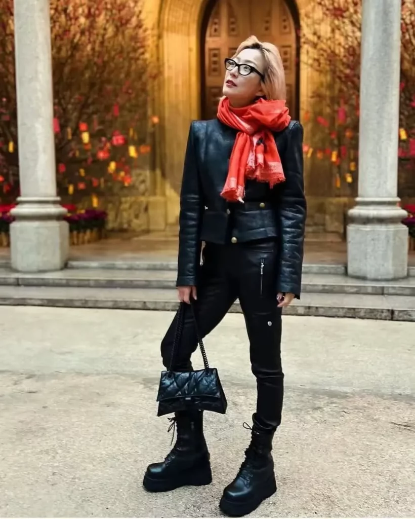 All-Black Leather Look + Statement Scarf + Platform Combat Boots