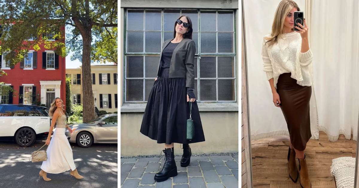 Ankle Boots Outfit Ideas with Skirts