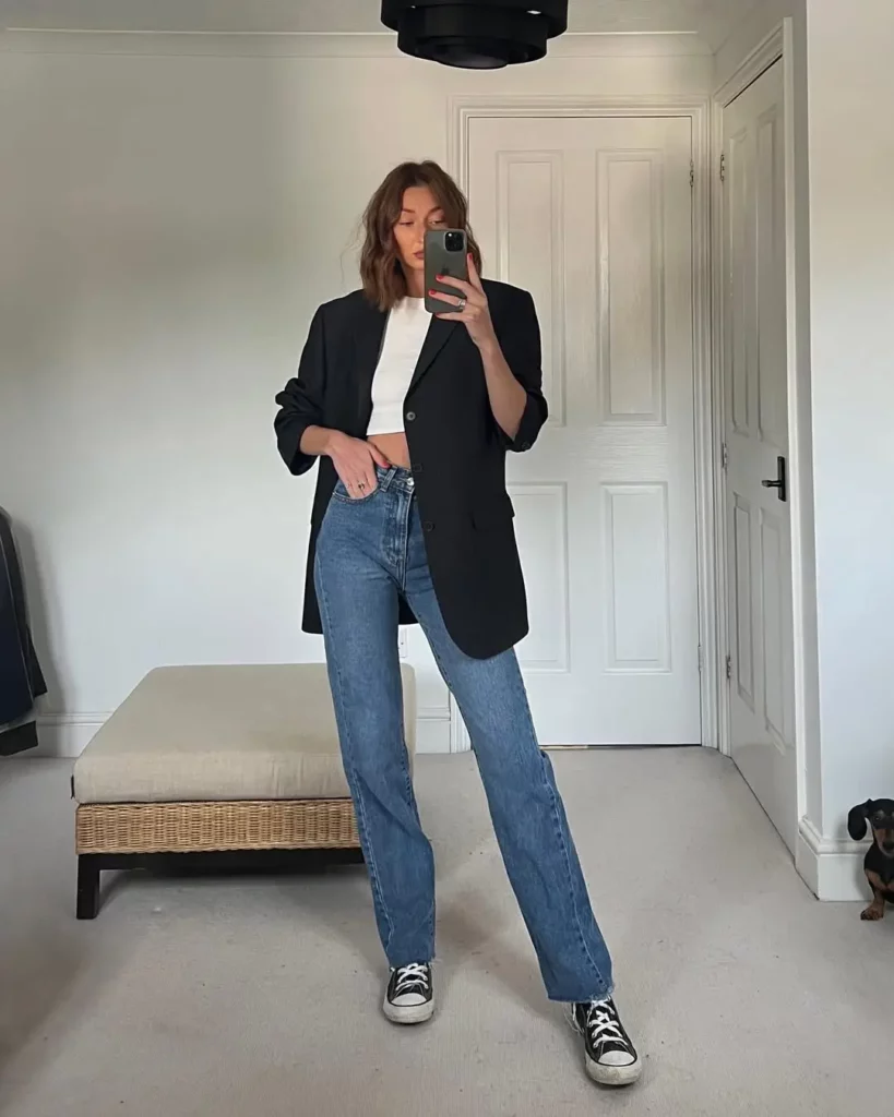 Black Blazer + Cropped Tee + Classic Converse