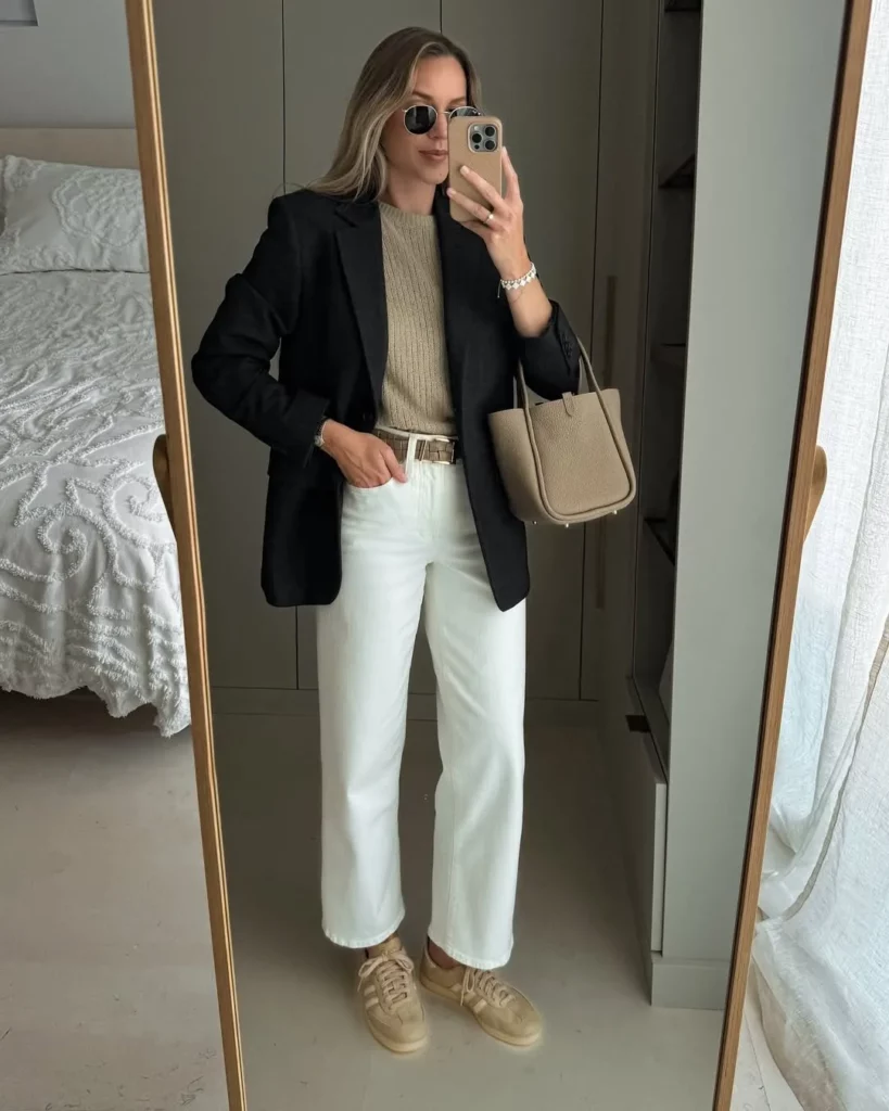 Black Blazer Power Pairing + Cream Sambas