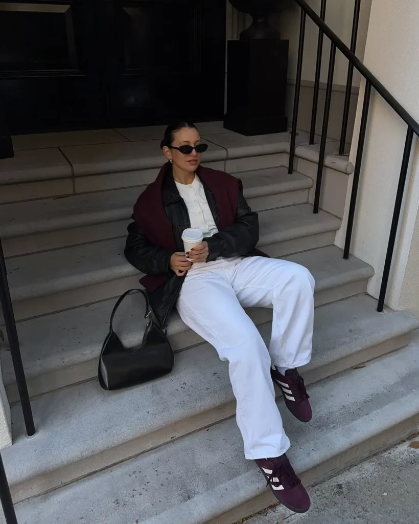 Burgundy Pop + Leather Jacket Cool