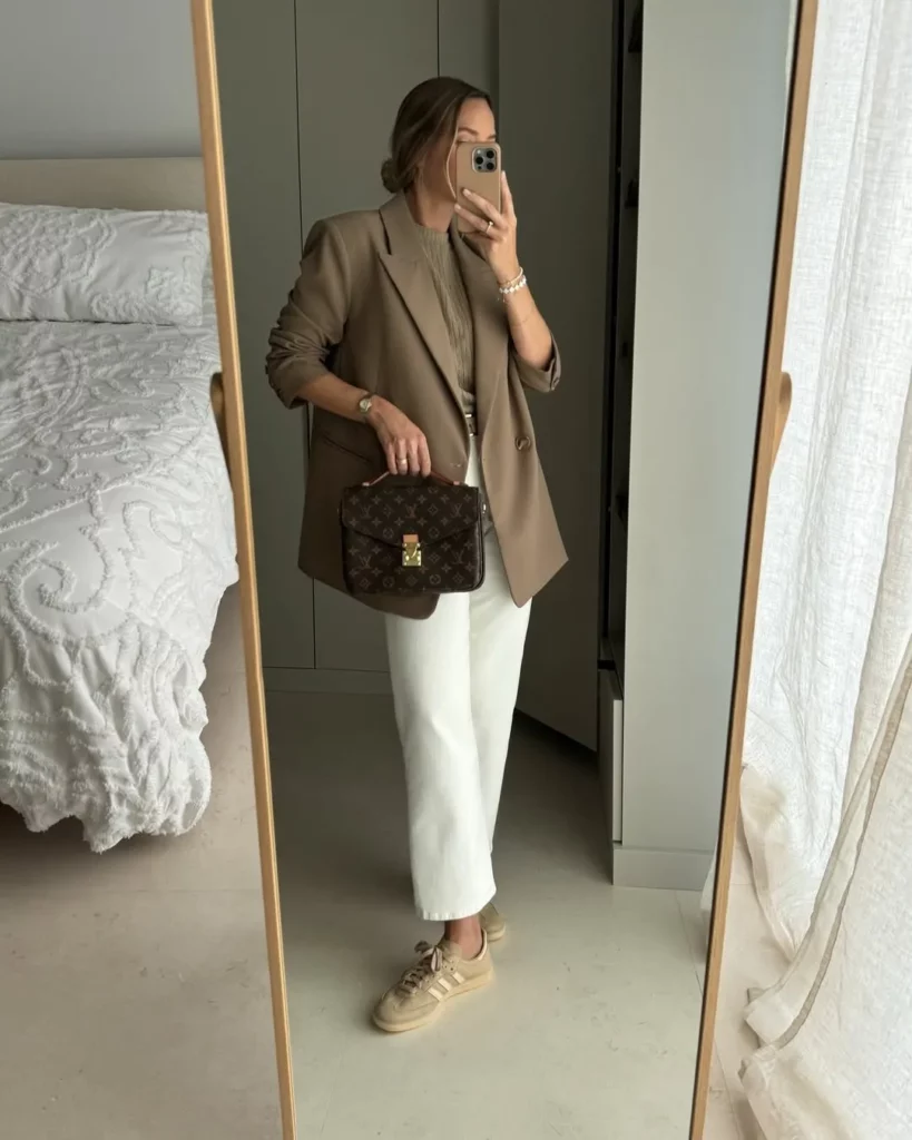 Camel Blazer Chic + Cream Sambas