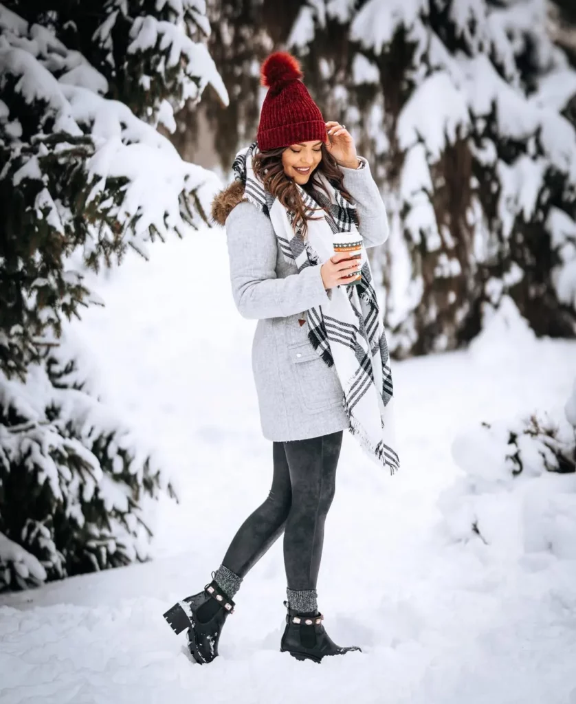 Cozy Winter Coat + Thick Socks + Lug-Sole Ankle Boots