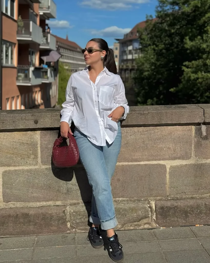 Crisp White Shirt + Blue Denim + Black Sambas