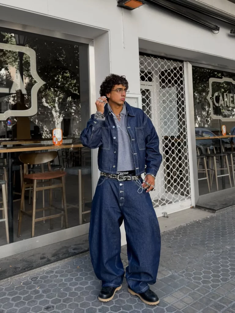 Double Denim + Oversized Jeans + Black Chunky Boots
