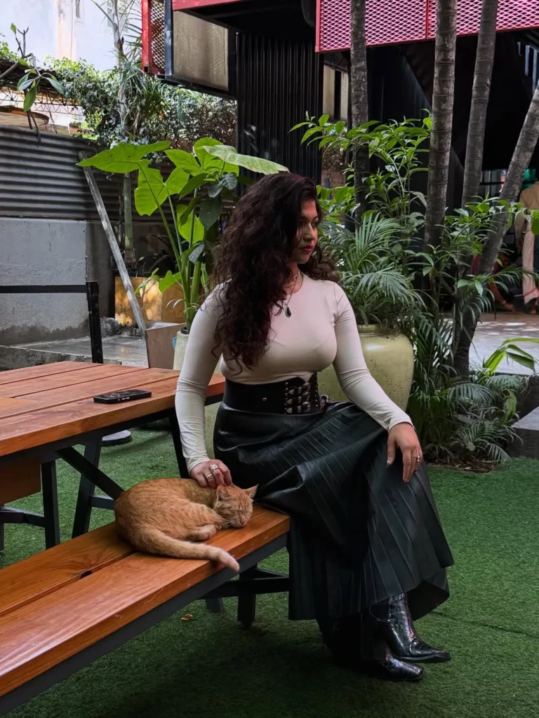 Fitted Long-Sleeve Top + Pleated Leather Maxi Skirt + Croc-Effect Ankle Boots