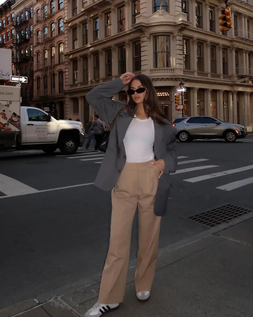 Grey Blazer + Tailored Trousers + Black Sambas