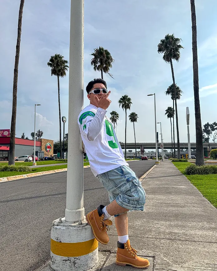 Jersey Tee with Cargo Shorts and Timberland Boots