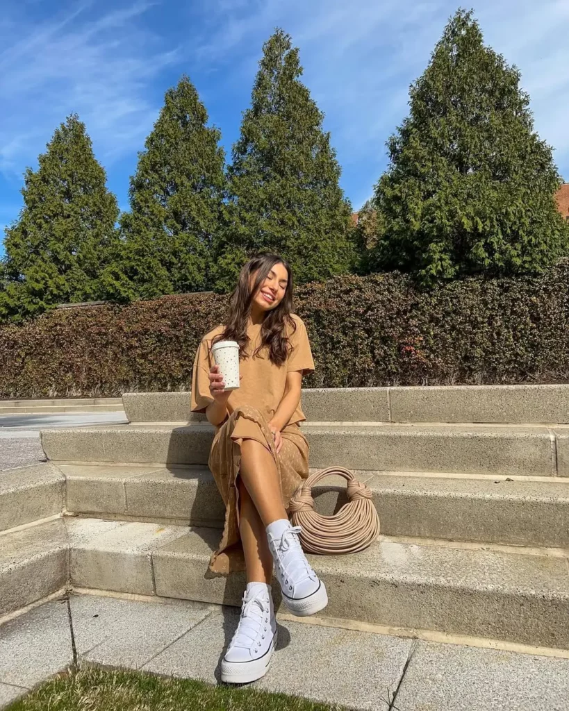 Matching Knit Set + White High-Top Converse