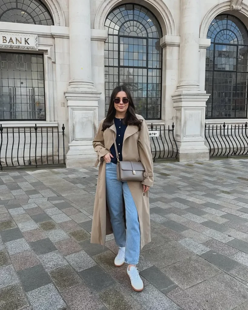 Navy Knit + Classic Trench + White Sambas