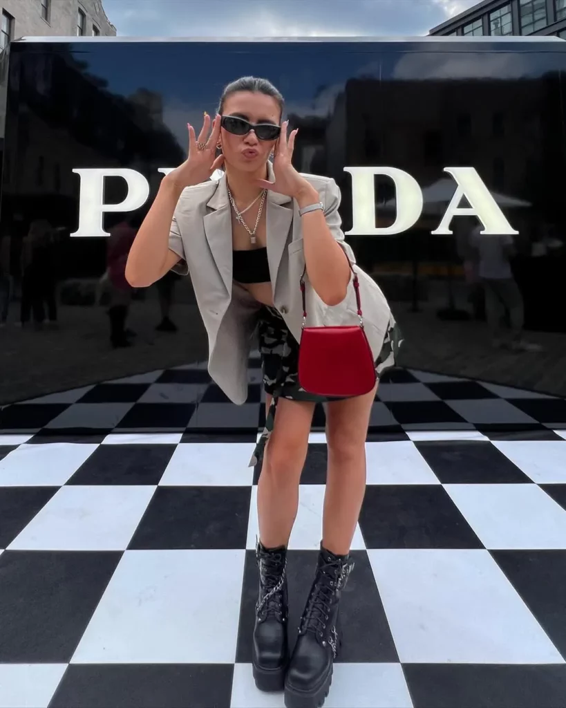 Oversized Beige Blazer + Black Mini Skirt + Platform Lace-Up Ankle Boots