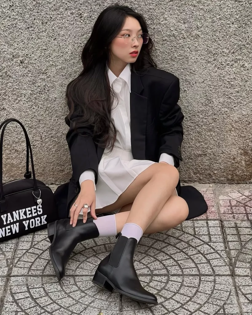 Oversized Blazer + Shirt Dress + Classic Chelsea Boots