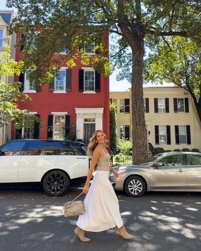 Striped Knit Tank + White Maxi Skirt + Suede Ankle Boots