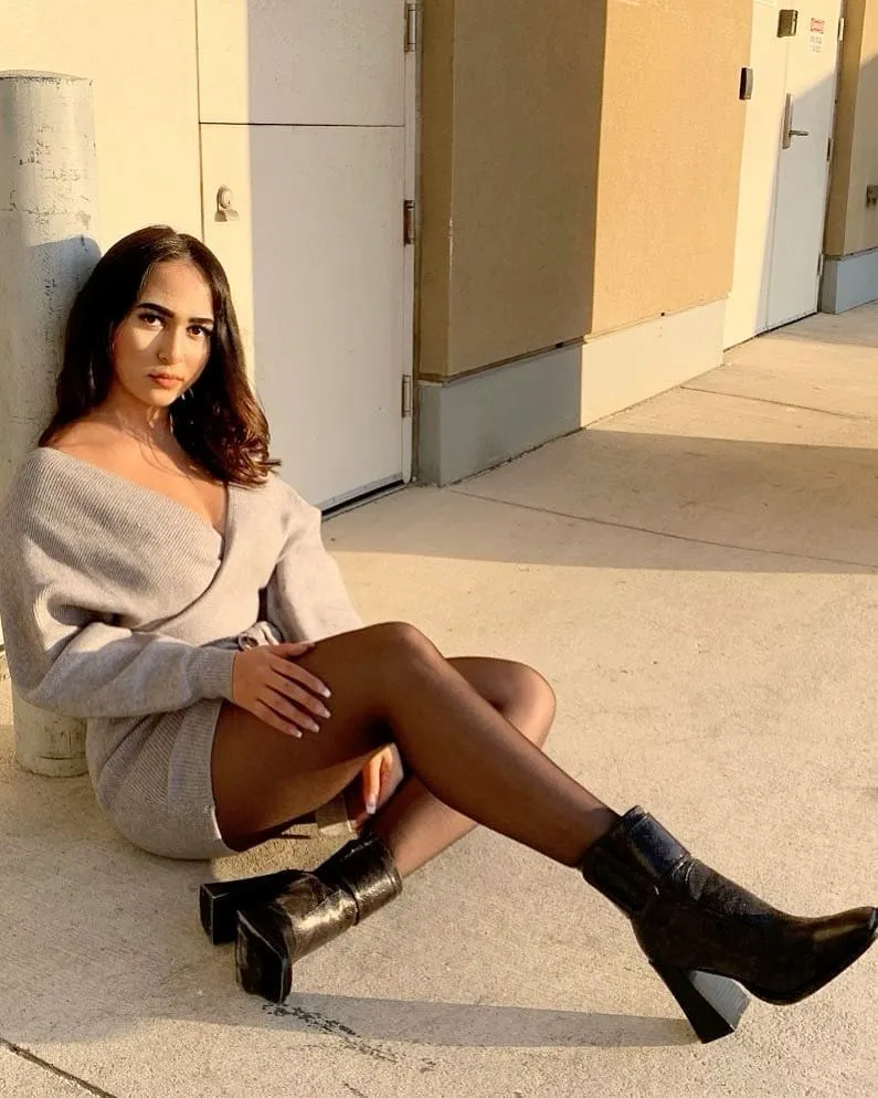 Sweater Dress + Croc-Effect Block Heel Ankle Boots