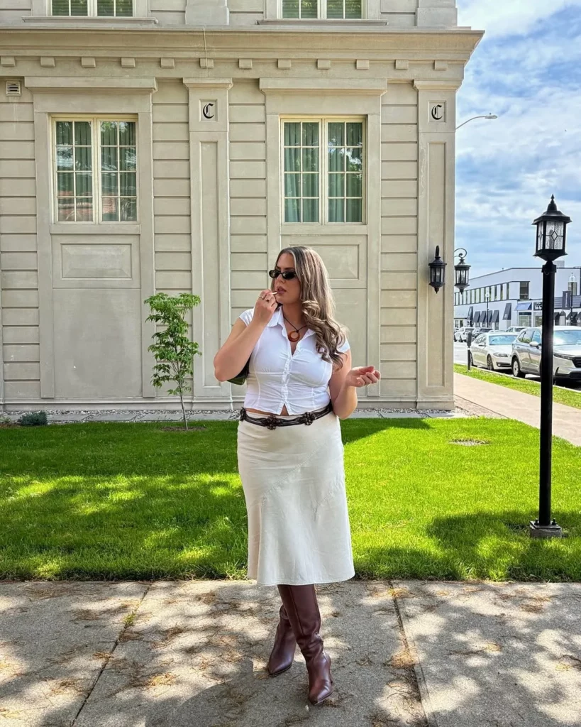 White Elegance with Brown Boots
