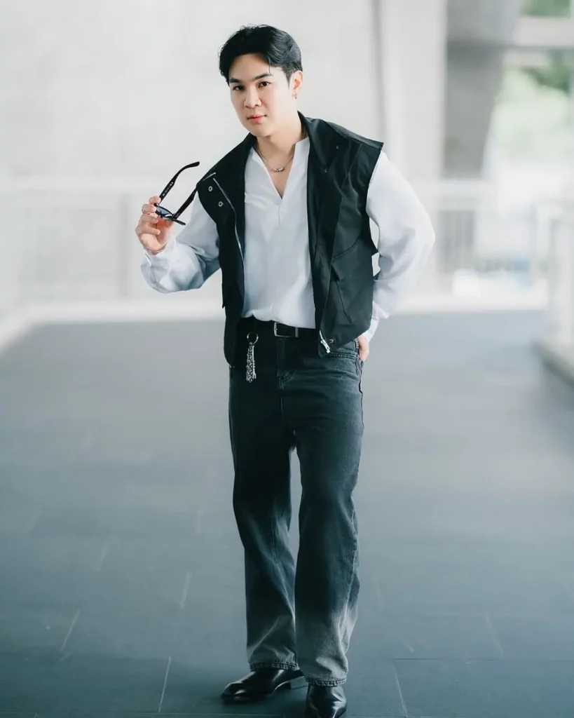 White Shirt + Black Utility Vest + Black Chelsea Boots