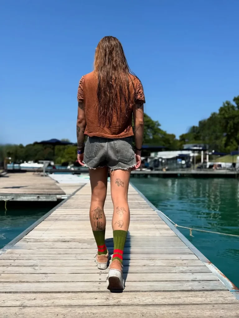 Worn-In Loafers + Striped Green Socks + Frayed Shorts
