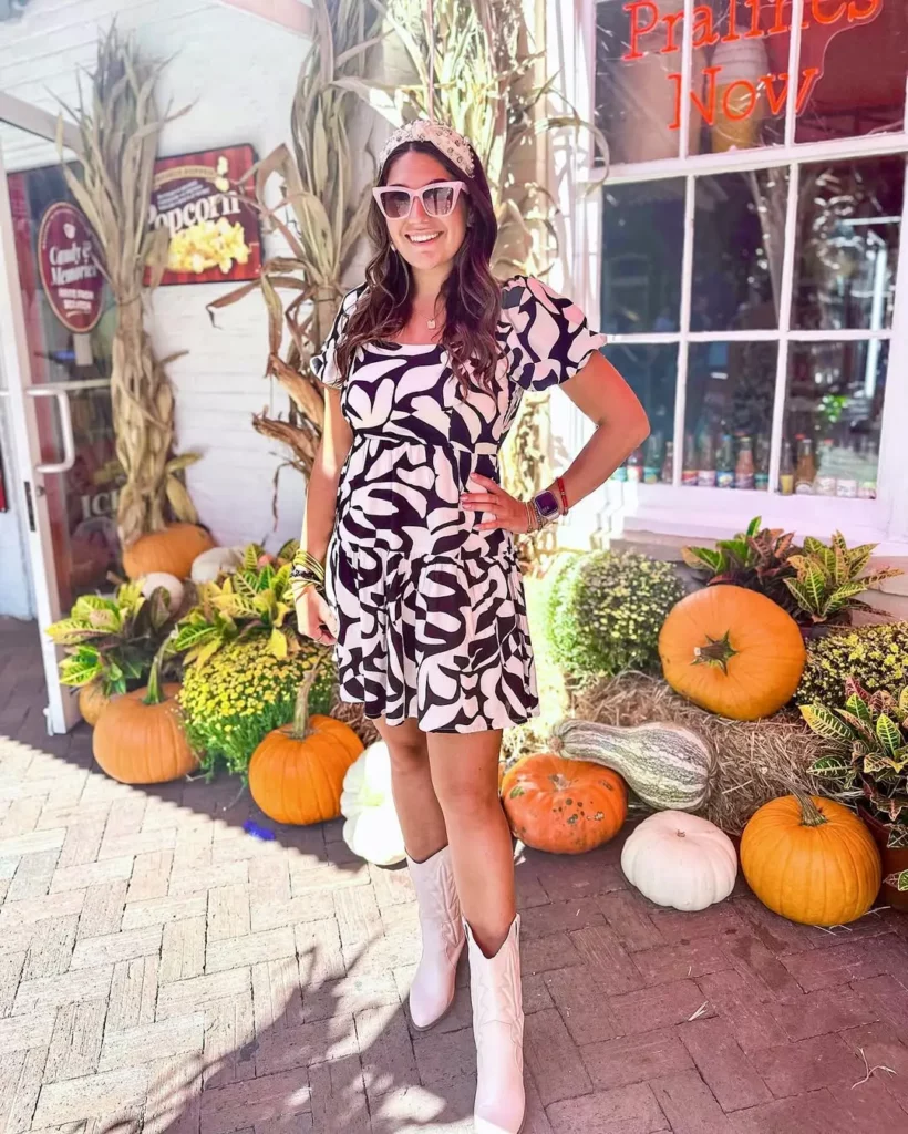 Babydoll Dress + White Cowboy Boots + Headband