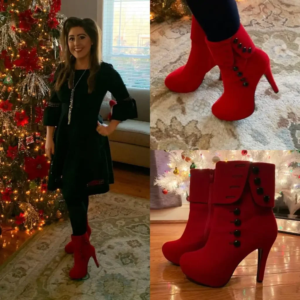Bold Christmas Elegance with Red Ankle Boots
