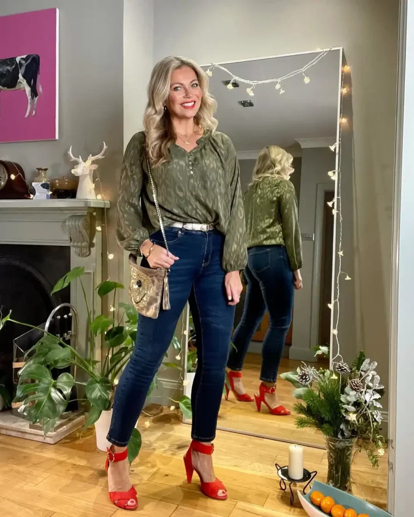 Festive Chic Christmas Look with Red Heels