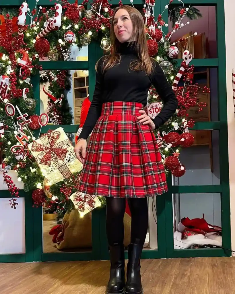 Festive Plaid Perfection with Skirt and Boots