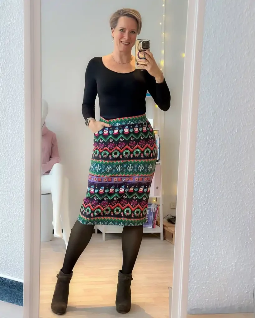 Chic Holiday Confidence with Skirt and Boots