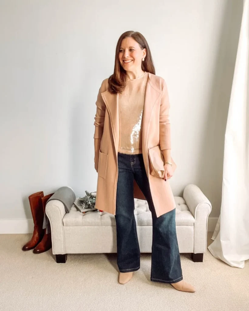 Subtle Christmas Elegance with Jeans and Boots