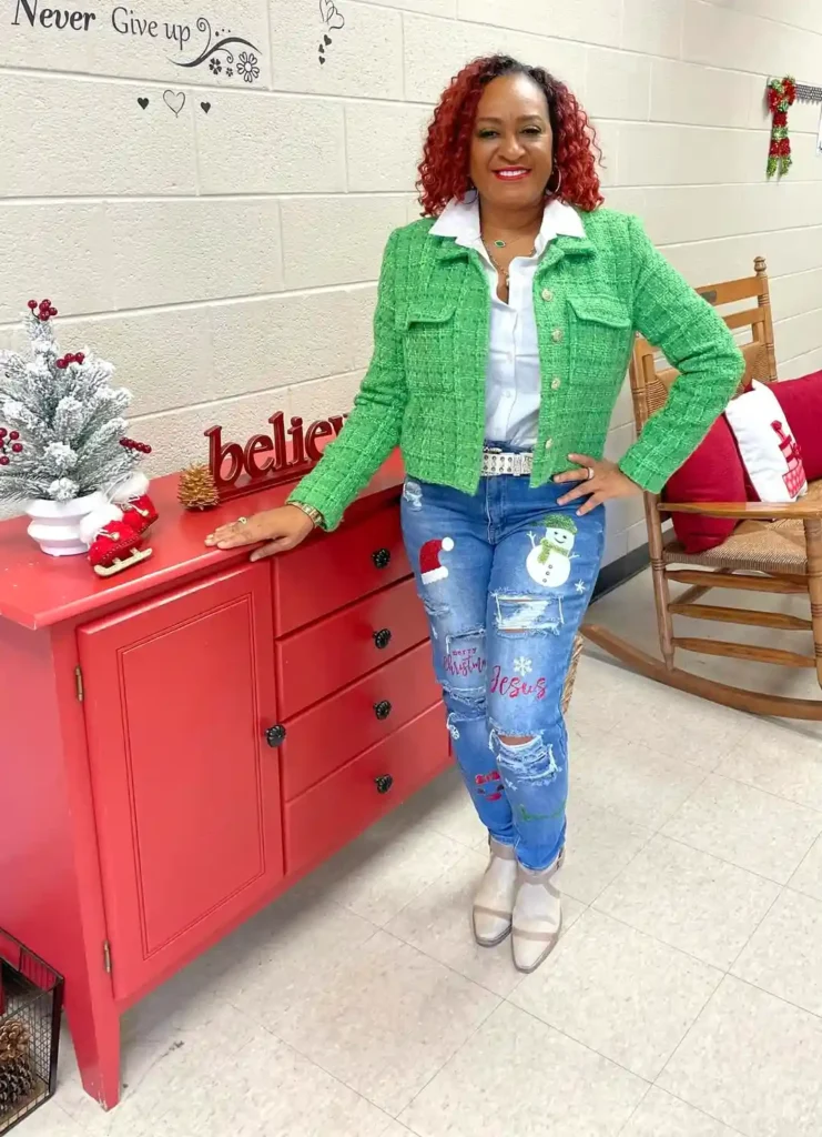 Joyful Christmas Spirit with Jeans and Boots