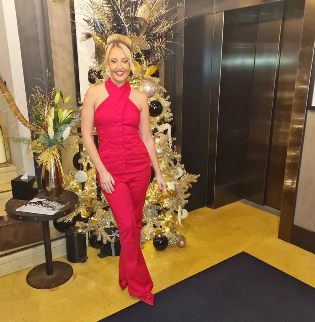 Sleek Christmas Glam in Red Heels