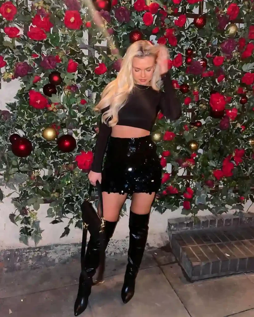 Glam Night Out Christmas Look with Black Knee Boots