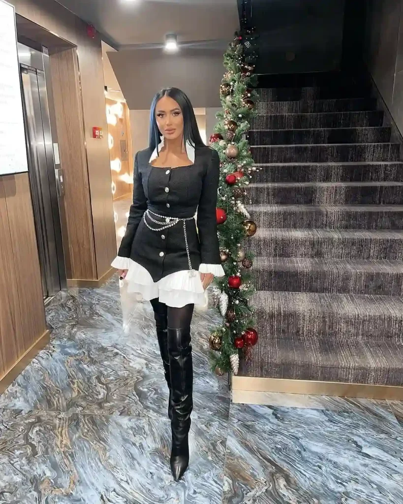 Chic Holiday Sophistication with Over-the-Knee Boots