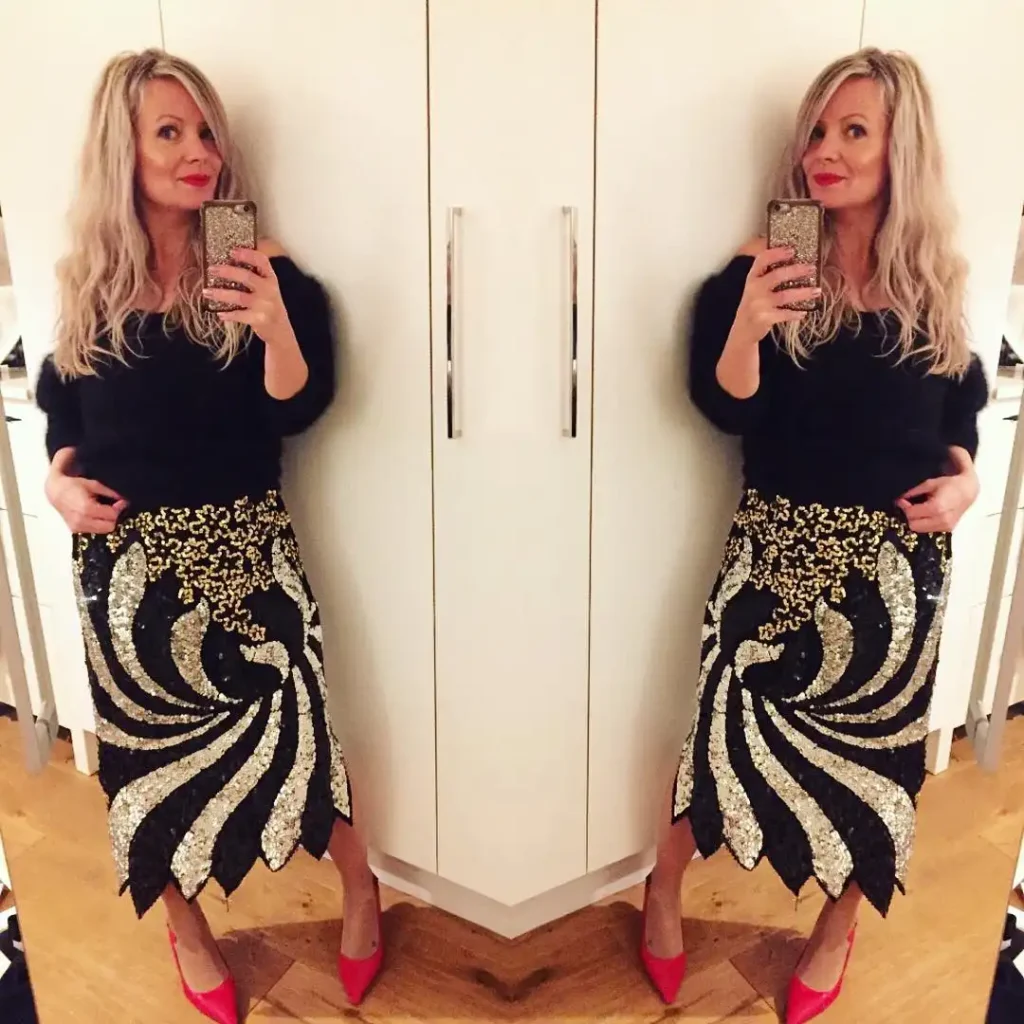 Sparkling Holiday Glam in Red Heels