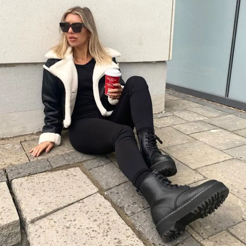 Chic Monochrome Power with Combat Boots