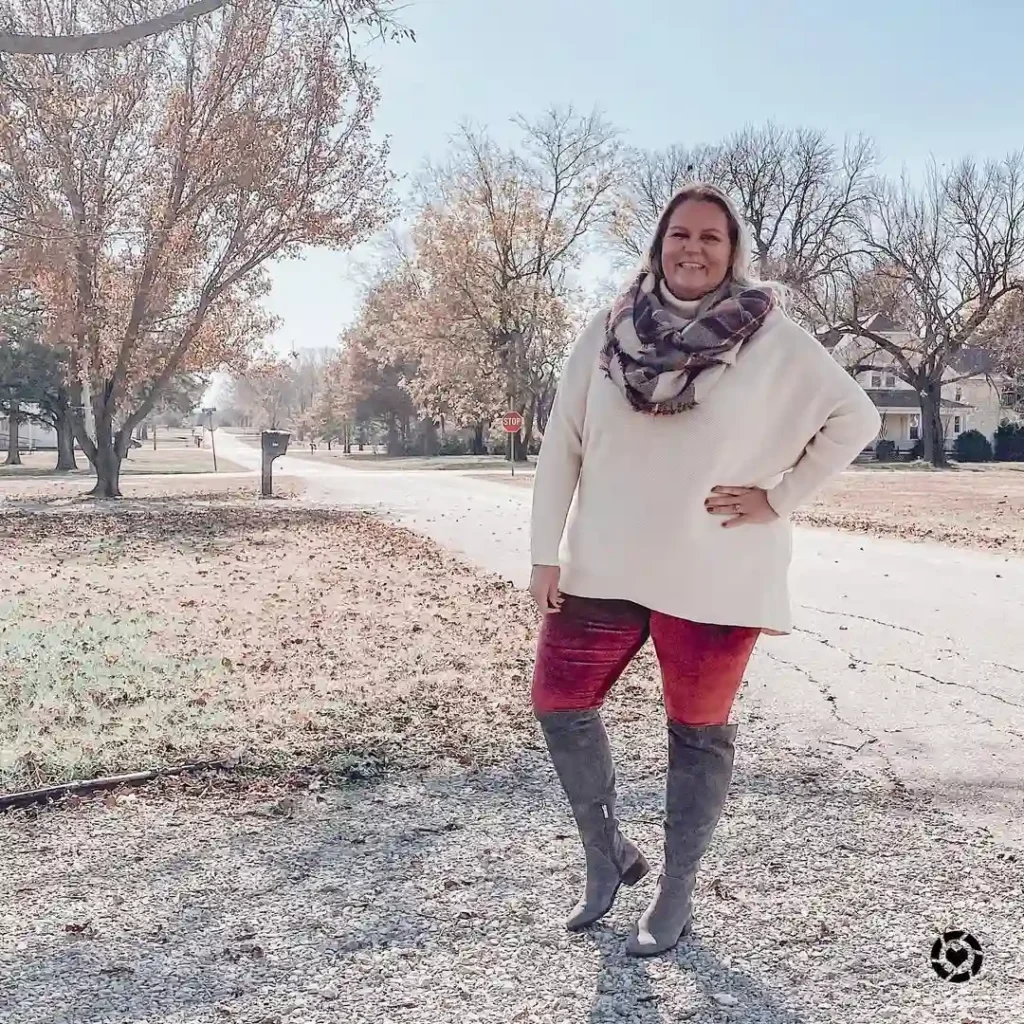 Cozy Outdoor Christmas Look with Grey Knee Boots