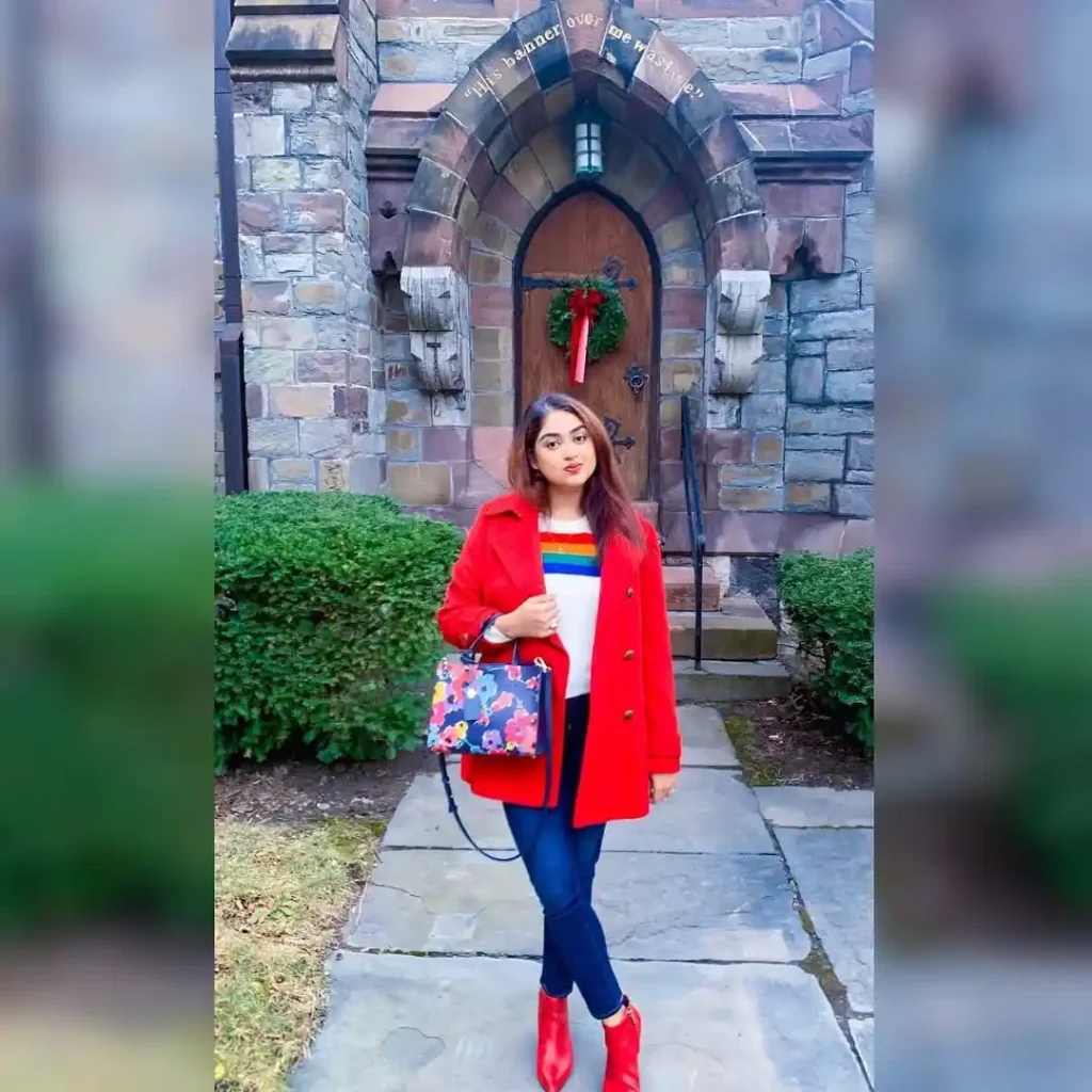 Festive Street Chic with Red Boots