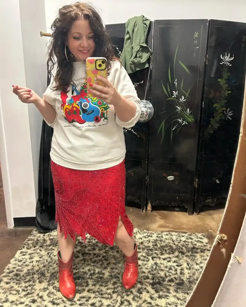 Retro Christmas Cheer with Red Boots