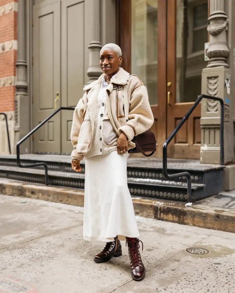 Cozy Neutrals with a Luxe Combat Boot Twist