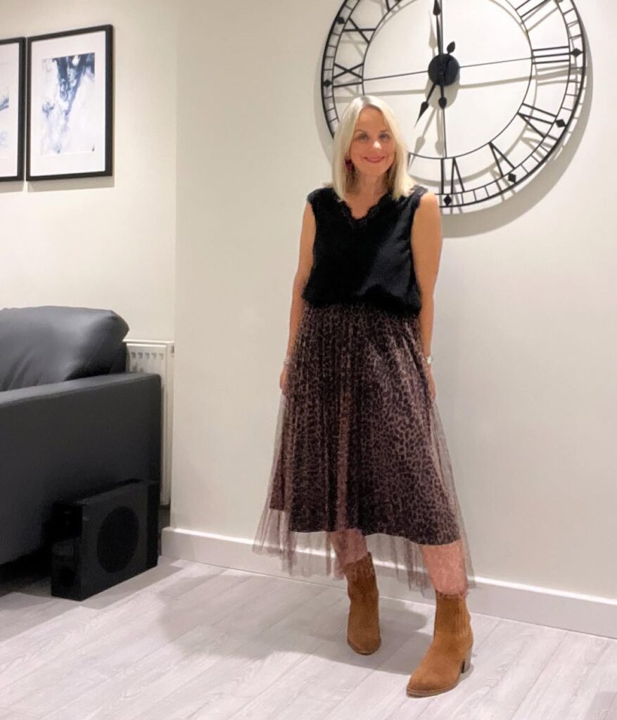 Leopard Tulle Skirt with Classic Suede Boots