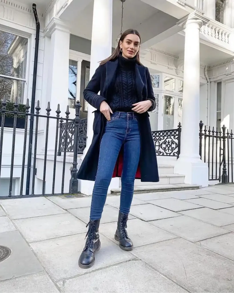 Chic All-Black Winter Style with Jeans