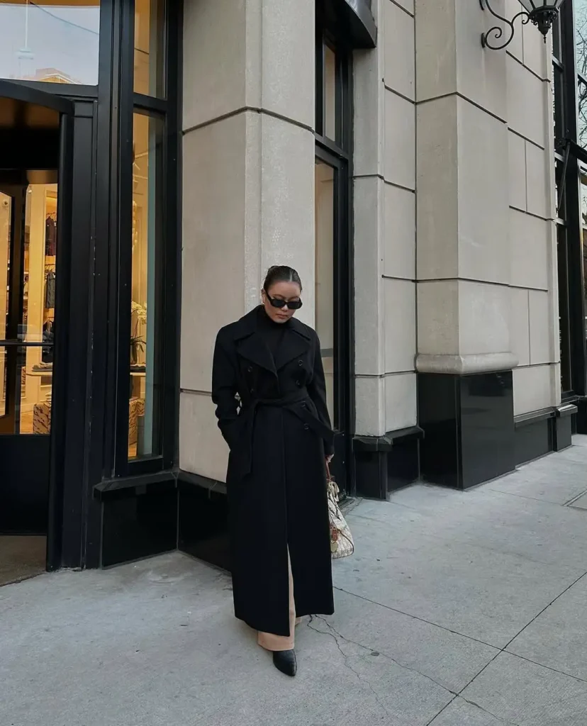 All-Black Power Look with Pointed Ankle Boots