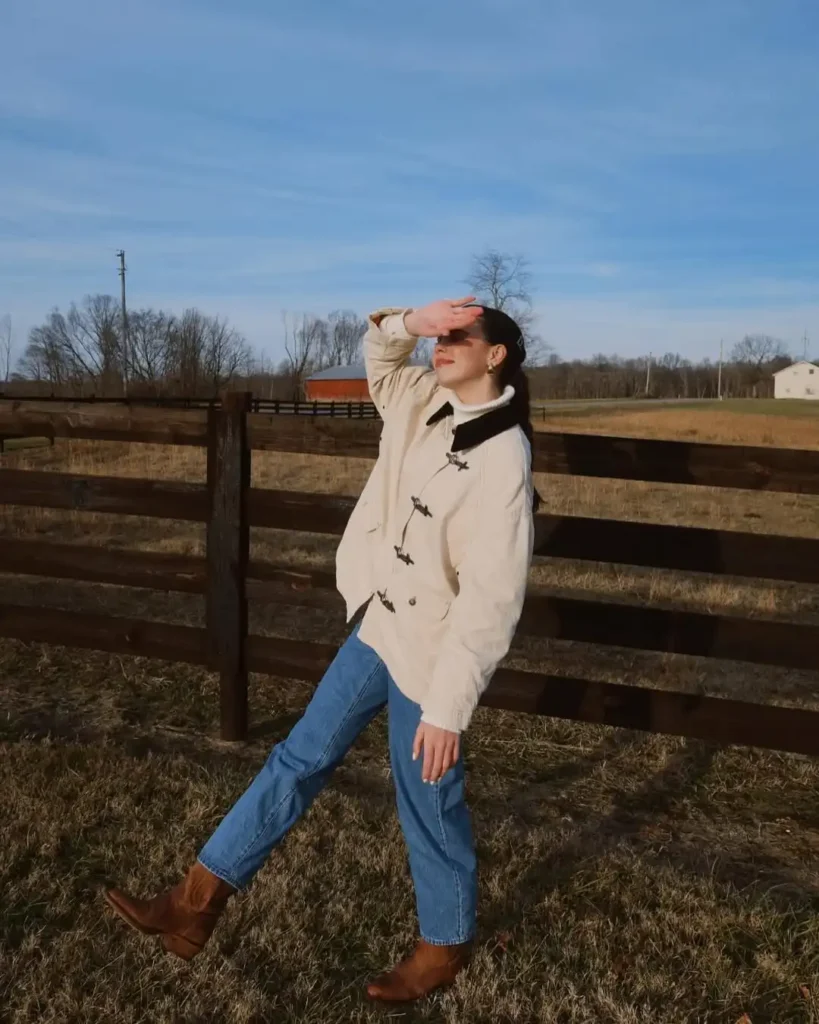 Countryside Warmth with Boots and Jeans