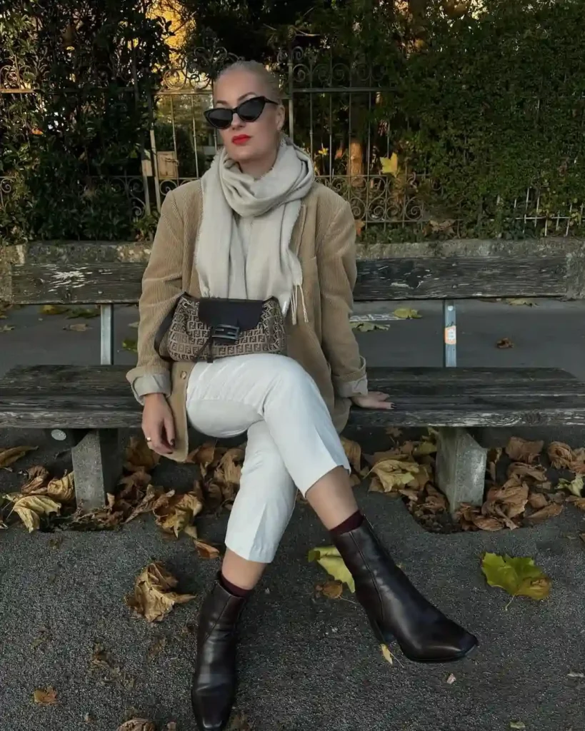 Chic Neutrals with Brown Ankle Boots