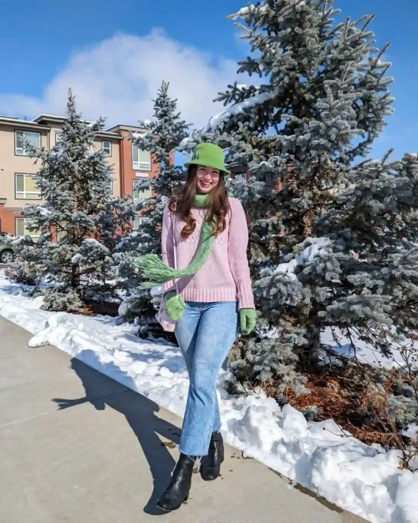 Playful Winter Brights with Boots and Jeans