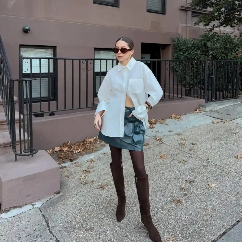 Modern Contrast with Dark Suede Boots