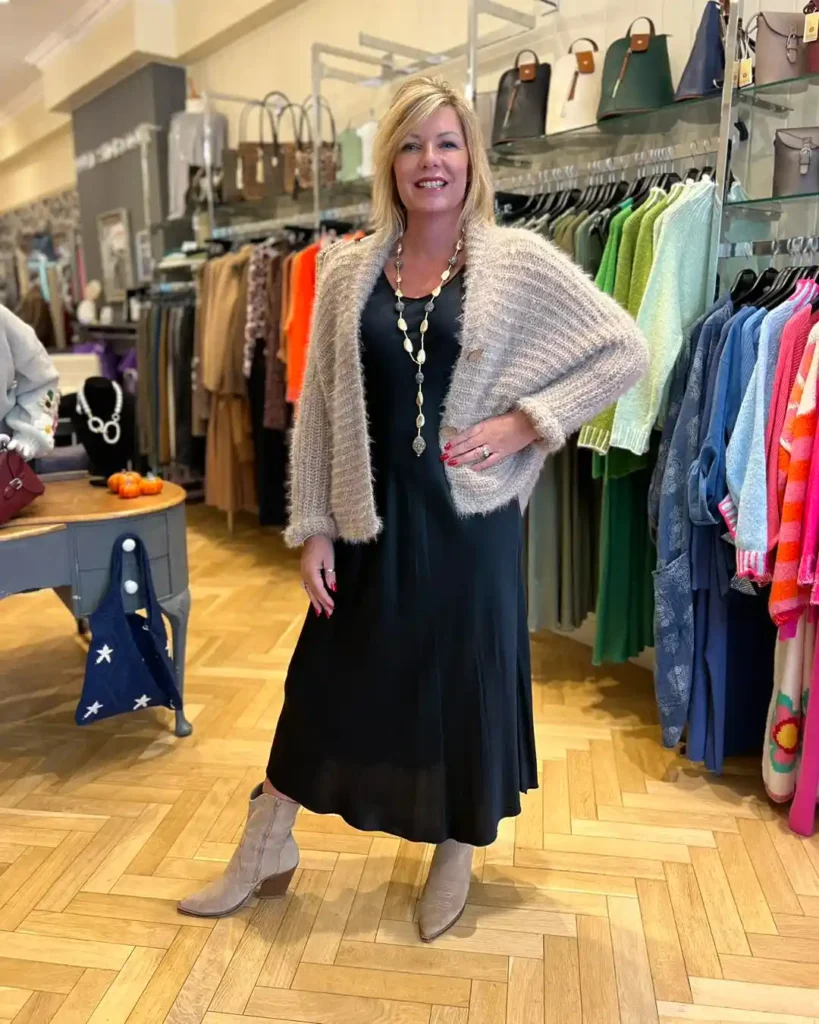 Soft Glam with a Midi Dress and Suede Ankle Boots