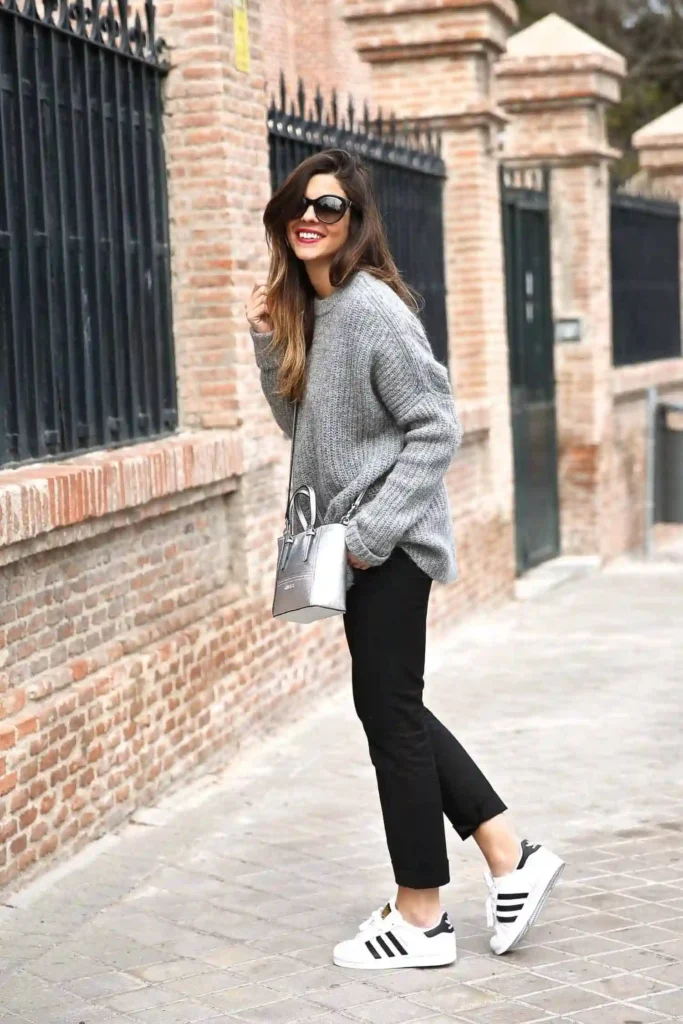 Cozy Grey Winter Style with Adidas Superstar