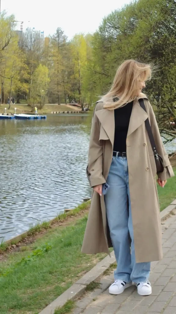 Classic Trench Coat Winter Style with Adidas Superstar