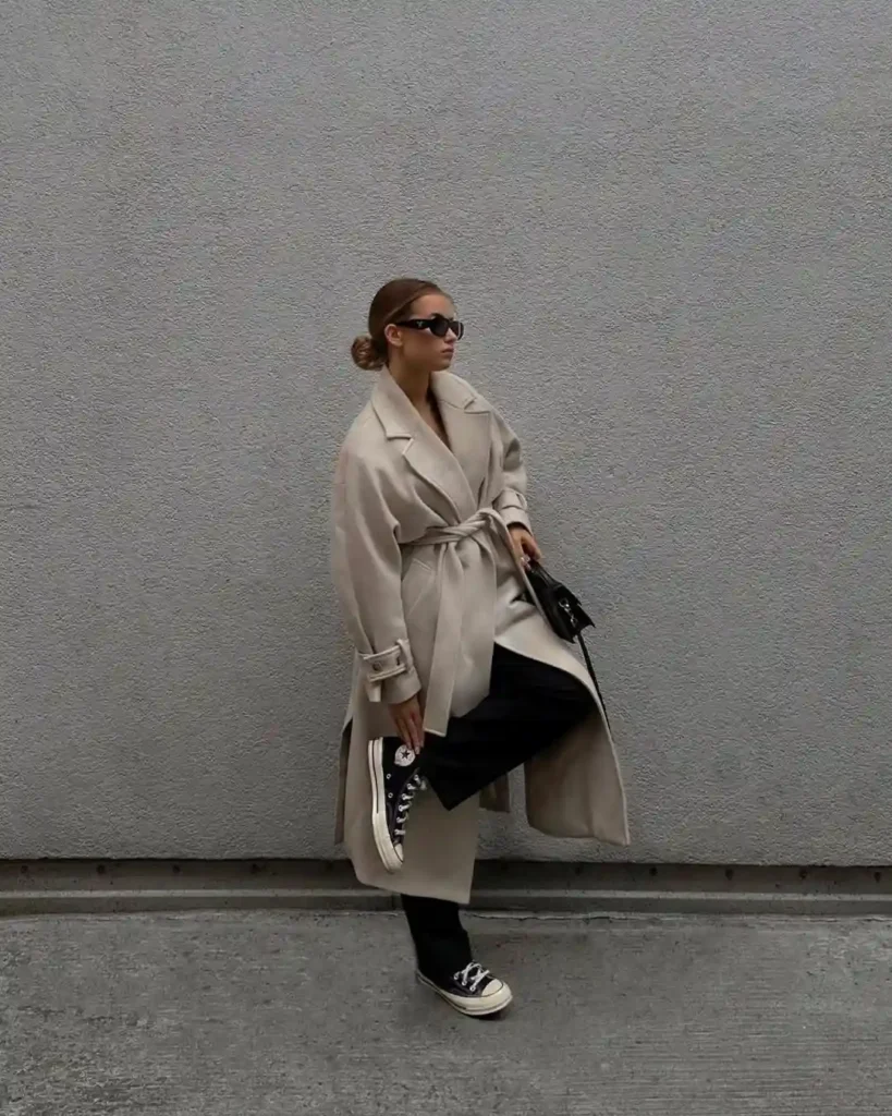 Timeless Trench Coat Style with Converse