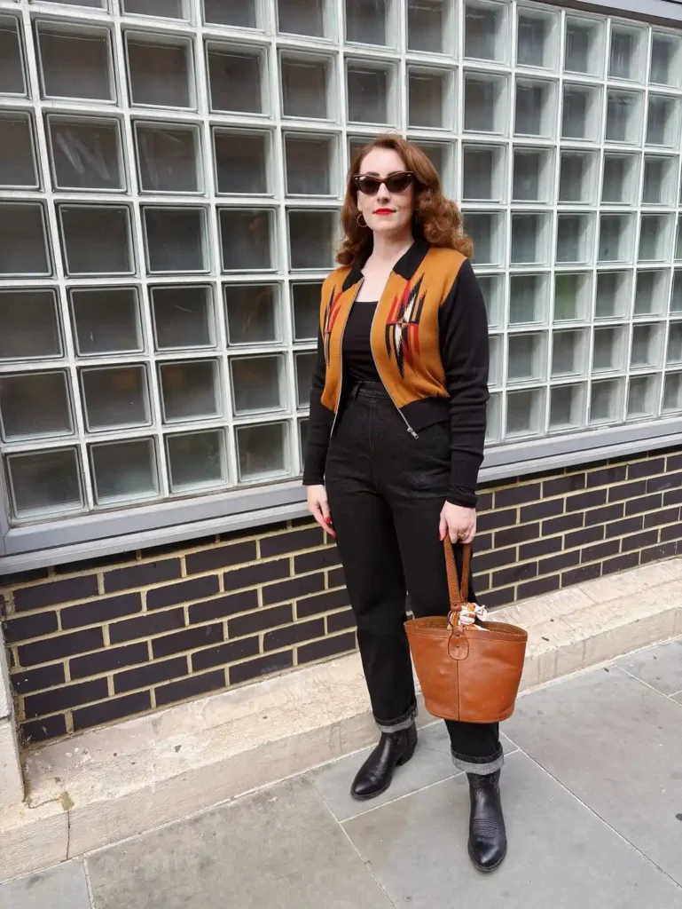 Retro Brown Cardigan with Black Boots